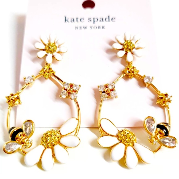 New Kate Spade Spring Scene Flower Hoop Earrings - Picture 16 of 17